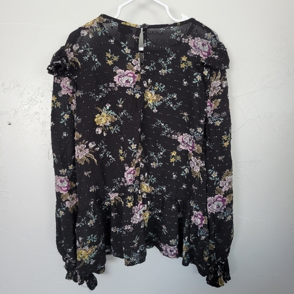 Art Class Girls 10/12 Large Black Long Sleeve Blouse Floral Lace Swiss Dot Shirt - Picture 5 of 5